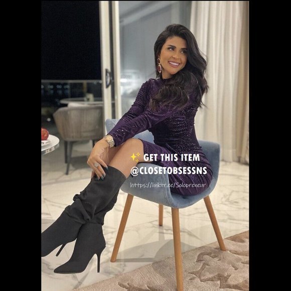 NWT ZARA Sparkly Purple Midi Long Sleeve Dress w Slit & Ruching keyhole back - Picture 4 of 17